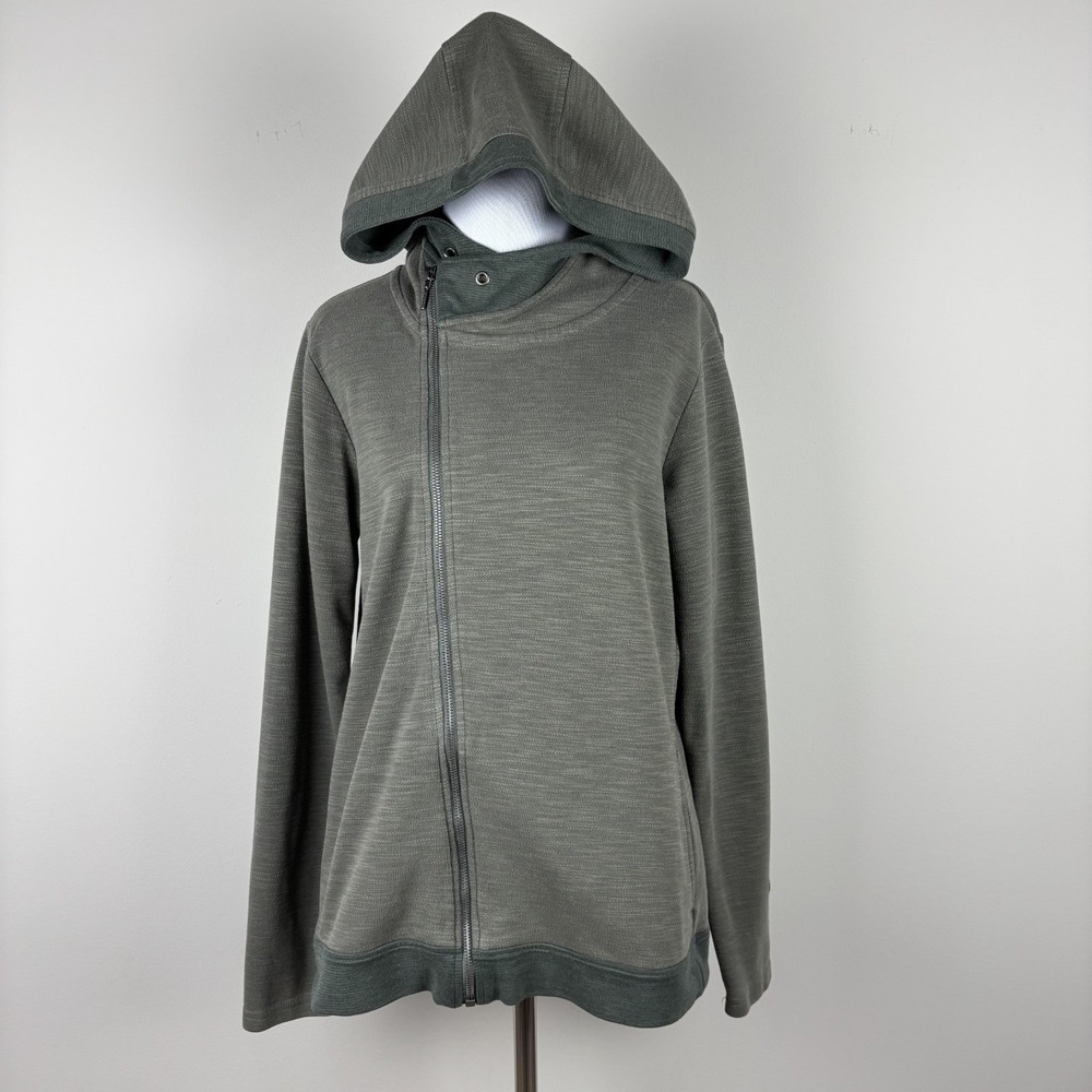 Kuhl Hoodie Jacket Womens Large Green Jacquard Cotton Asymmetrical Full Zip Arva